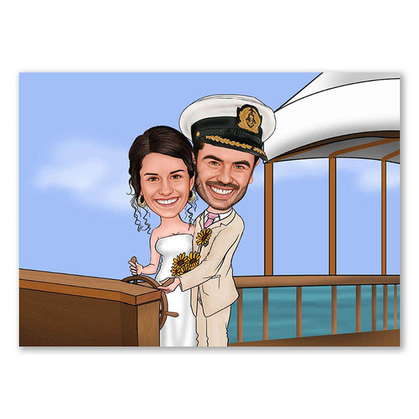 Karikatur vom Foto - Hochzeit auf Boot (ca613) - Lustige individuelle Karikatur vom eigenen Foto