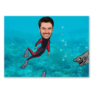 Karikatur vom Foto - Taucher (ca648) - Lustige individuelle Karikatur vom eigenen Foto