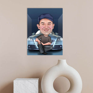 Karikatur vom Foto - Stolz auf sein Auto (andere Autos mgl.) (ca690) - Lustige individuelle Karikatur vom eigenen Foto