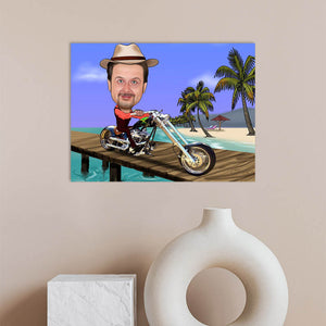 Karikatur vom Foto - Harley in Azur (ca754) - Lustige individuelle Karikatur vom eigenen Foto