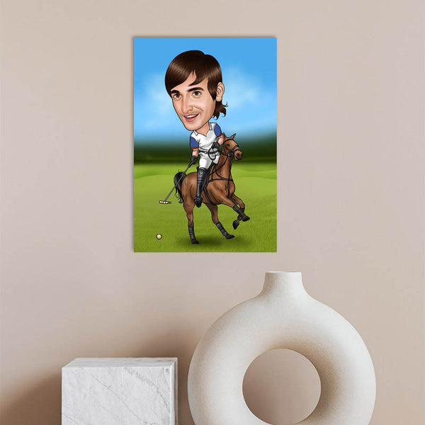 Karikatur vom Foto - Polospieler mit Pferd (ca842) - Lustige individuelle Karikatur vom eigenen Foto