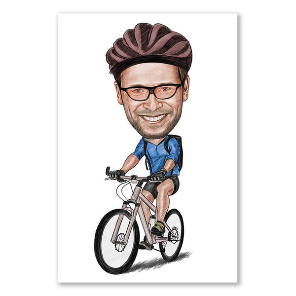 Karikatur vom Foto - Sportlicher Mountainbiker Zeichnung farbig (ca908pen-color) - Lustige individuelle Karikatur vom eigenen Foto