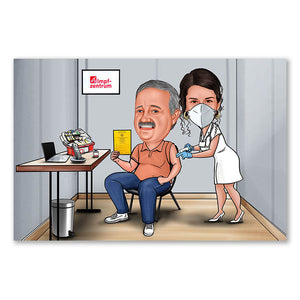Karikatur vom Foto - Im Impfzentrum (ca984) - Lustige individuelle Karikatur vom eigenen Foto