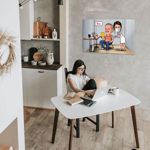 Karikatur vom Foto - Im Impfzentrum (ca984) - Lustige individuelle Karikatur vom eigenen Foto