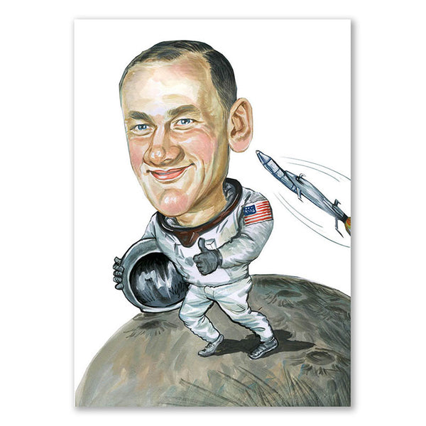 Karikatur vom Foto - Astronaut am Ziel (cdi136) - Lustige individuelle Karikatur vom eigenen Foto