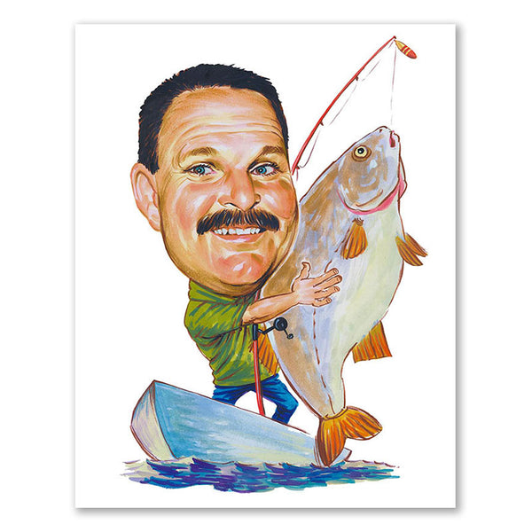 Karikatur vom Foto - Angler mit dicken Fisch (cdi167) - Lustige individuelle Karikatur vom eigenen Foto