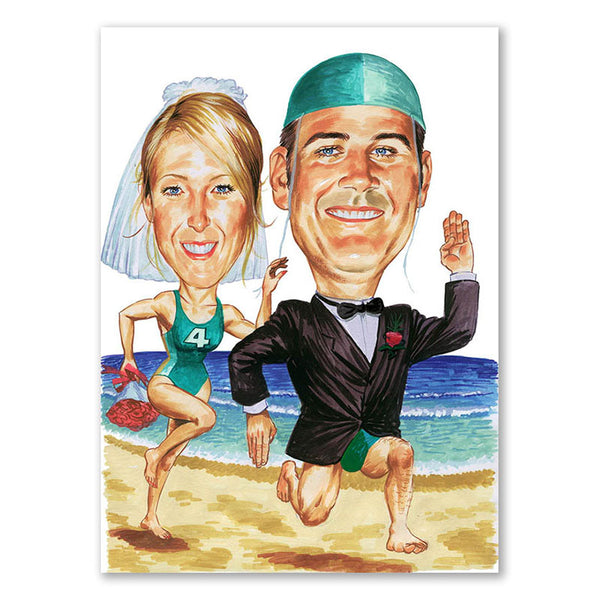Karikatur vom Foto - Verheiratet am Strand (cdi170) - Lustige individuelle Karikatur vom eigenen Foto