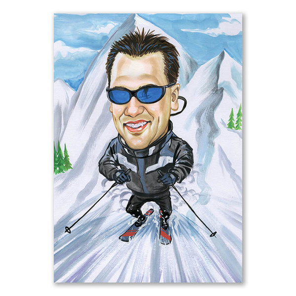 Karikatur vom Foto - Skifahrer im Einsatz (cdi214) - Lustige individuelle Karikatur vom eigenen Foto