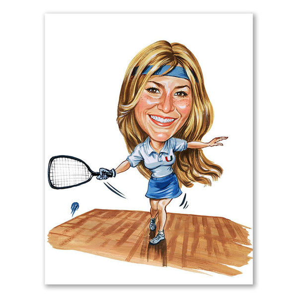 Karikatur vom Foto - Tennisspielerin (cdi309) - Lustige individuelle Karikatur vom eigenen Foto
