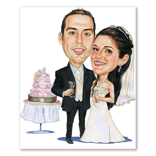 Karikatur vom Foto - Brautpaar vor Torte (cdi327) - Lustige individuelle Karikatur vom eigenen Foto