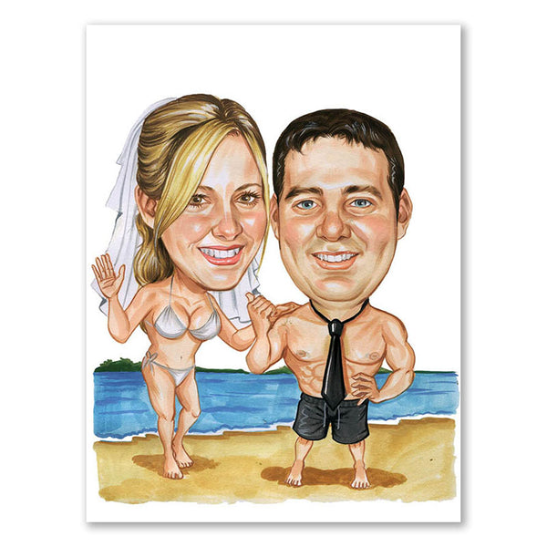 Karikatur vom Foto - Hochzeitspaar am Strand (cdi341) - Lustige individuelle Karikatur vom eigenen Foto