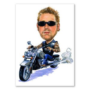 Karikatur vom Foto - Biker mit PS (cdi417) - Lustige individuelle Karikatur vom eigenen Foto