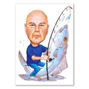 Karikatur vom Foto - Erfolgreiche Angler mit Rute (cdi433) - Lustige individuelle Karikatur vom eigenen Foto