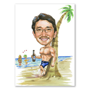 Karikatur vom Foto - Erholung am Meer (cdi447) - Lustige individuelle Karikatur vom eigenen Foto