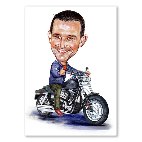 Karikatur vom Foto - Motorradfahrer (cdi473) - Lustige individuelle Karikatur vom eigenen Foto
