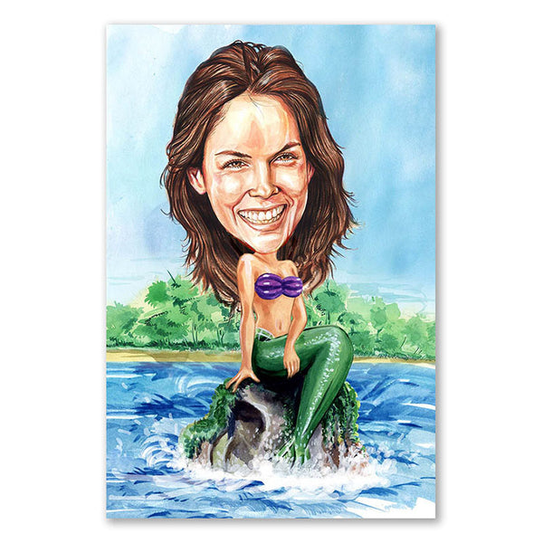 Karikatur vom Foto - Meerjungfrau (cdi489) - Lustige individuelle Karikatur vom eigenen Foto