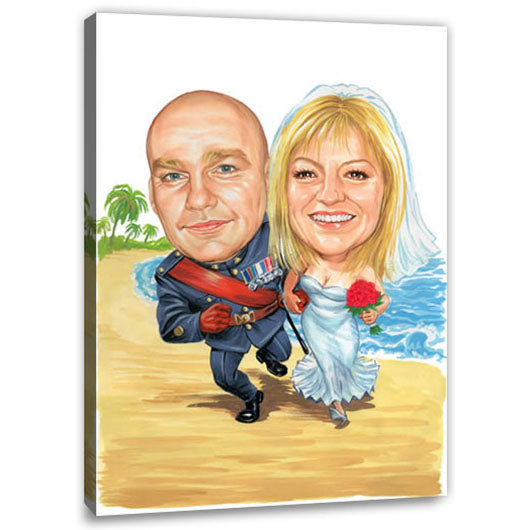 Karikatur vom Foto - Hochzeitspaar im Sand (cju326) - Lustige individuelle Karikatur vom eigenen Foto