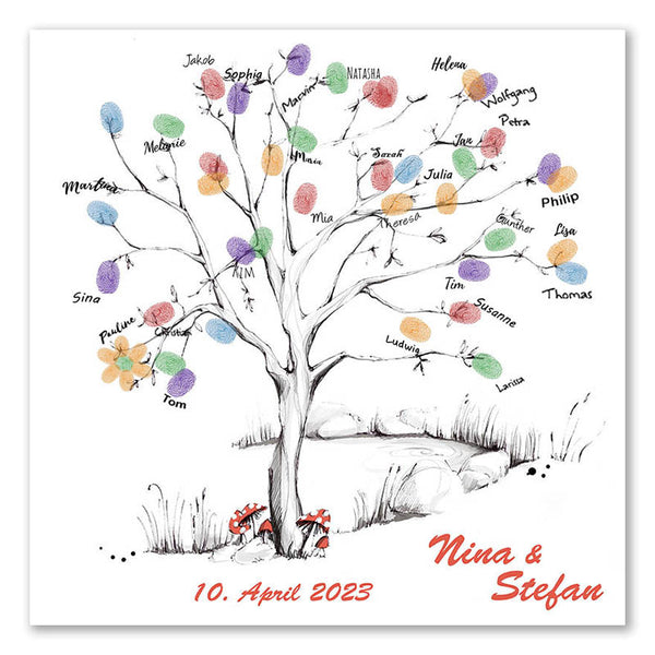 Fingerabdruck-Leinwand - Wedding Tree Vorlage - Fingerabdruck Leinwand