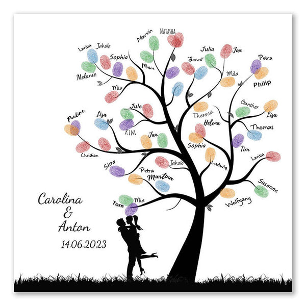 Fingerabdruck-Leinwand - Paarbaum Umarmung - Fingerabdruck Leinwand