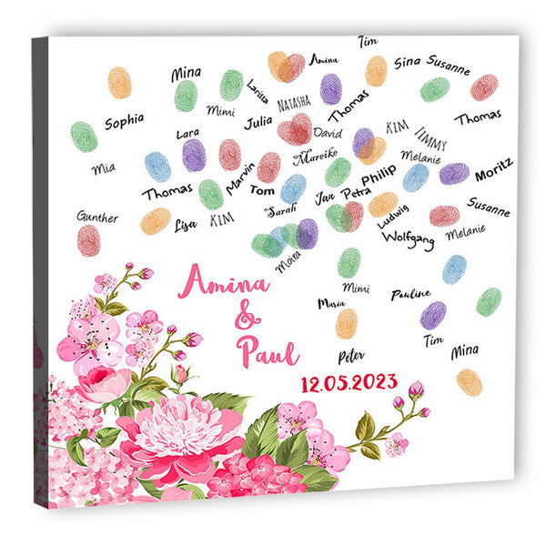 Fingerabdruck-Leinwand - Rosa Blumen - Fingerabdruck Leinwand