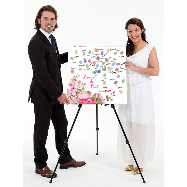 Fingerabdruck-Leinwand - Rosa Blumen - Fingerabdruck Leinwand
