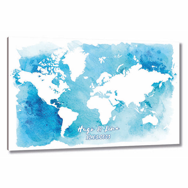 Fingerabdruck-Leinwand - Weltkarte Blau - Fingerabdruck Leinwand