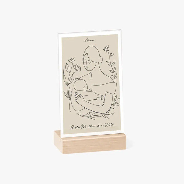 Acrylglasbild mit Holzständer Muttertag - Strichzeichnung