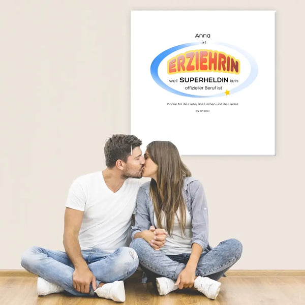 Fingerabdruck-Leinwand Lehrer - Erzieherin Superheldin
