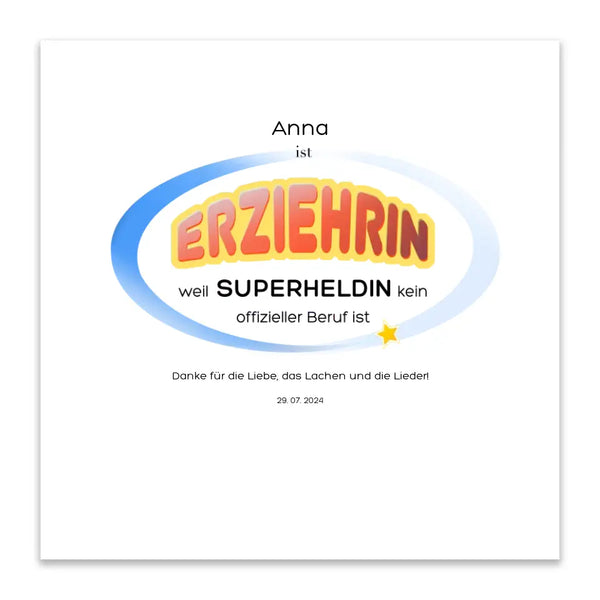 Fingerabdruck-Leinwand Lehrer - Erzieherin Superheldin
