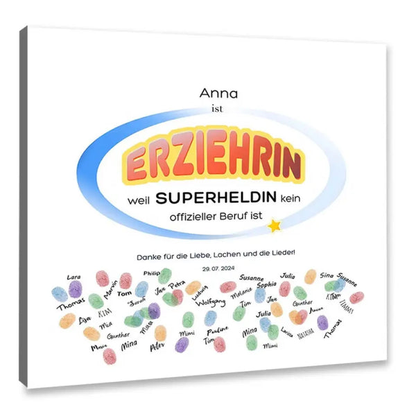 Fingerabdruck-Leinwand Lehrer - Erzieherin Superheldin