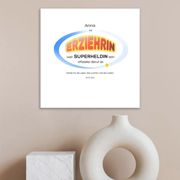 Fingerabdruck-Leinwand Lehrer - Erzieherin Superheldin