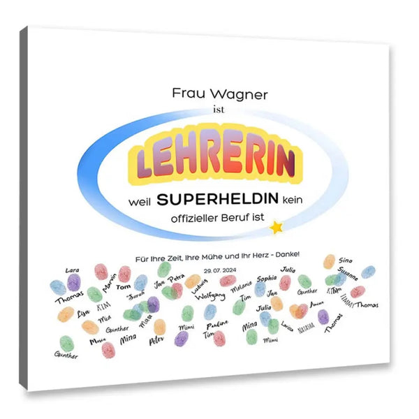 Fingerabdruck-Leinwand Lehrer - Lehrerin Superheld