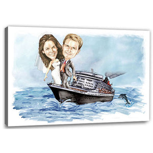 Karikatur vom Foto - Hochzeit auf Schiff (HD31) - Lustige individuelle Karikatur vom eigenen Foto