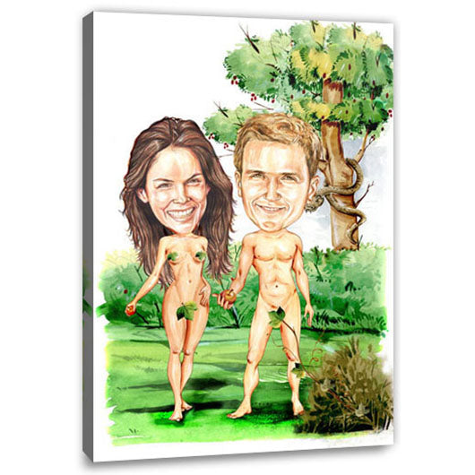 Karikatur vom Foto - Adam und Eva (HD37) - Lustige individuelle Karikatur vom eigenen Foto