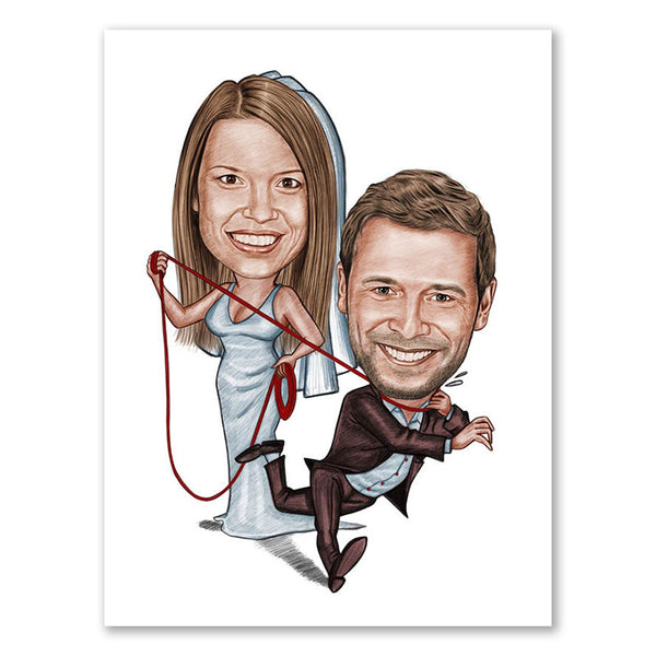 Karikatur vom Foto - An der Leine farbig (ca1000pen-red-color) - Lustige individuelle Karikatur vom eigenen Foto