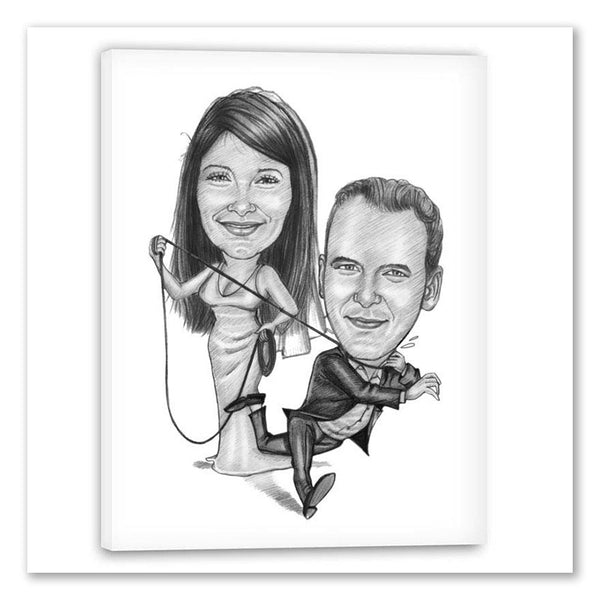Karikatur vom Foto - An der Leine Zeichnung (ca1000pen) - Lustige individuelle Karikatur vom eigenen Foto