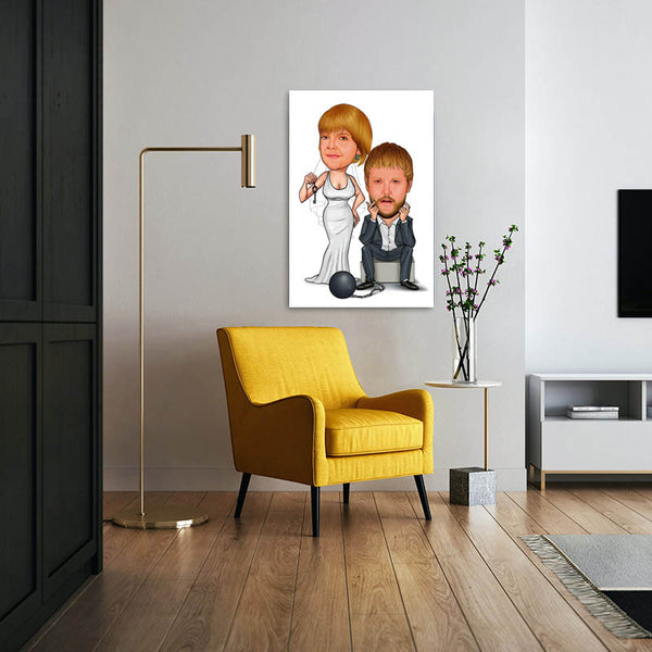 Karikatur vom Foto - Angekettet (ca1002) - Lustige individuelle Karikatur vom eigenen Foto