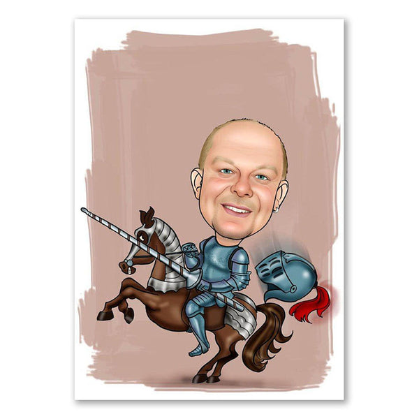 Karikatur vom Foto - Pferde-Ritter mit Rüstung (ca112) - Lustige individuelle Karikatur vom eigenen Foto