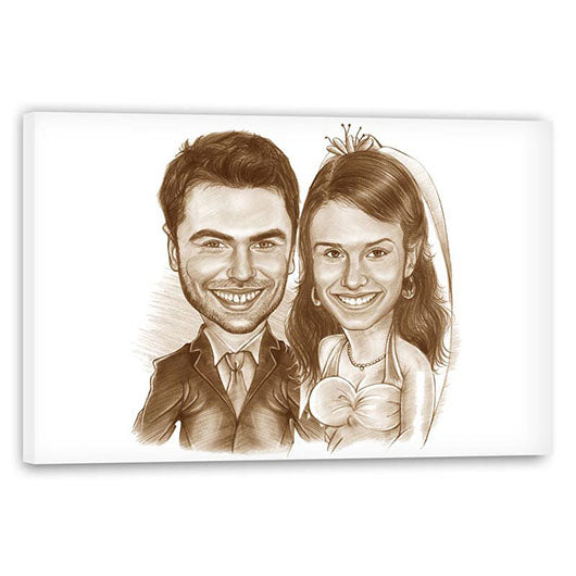 Karikatur vom Foto - Zeichnung Brautpaar sepia (ca1143se) - Lustige individuelle Karikatur vom eigenen Foto
