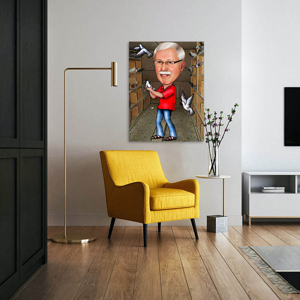 Karikatur vom Foto - Taubenzüchter (ca1155) - Lustige individuelle Karikatur vom eigenen Foto