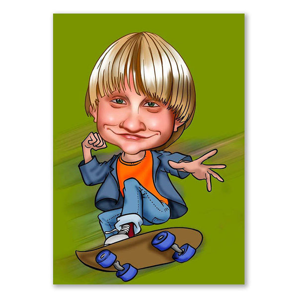 Karikatur vom Foto - Skateboard (ca115) - Lustige individuelle Karikatur vom eigenen Foto