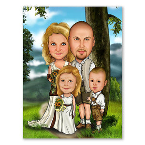 Karikatur vom Foto - Bayrische Familie (ca1177) - Lustige individuelle Karikatur vom eigenen Foto