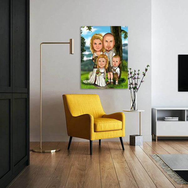 Karikatur vom Foto - Bayrische Familie (ca1177) - Lustige individuelle Karikatur vom eigenen Foto