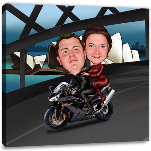 Karikatur vom Foto - Motorrad in Sydney (ca1184) - Lustige individuelle Karikatur vom eigenen Foto