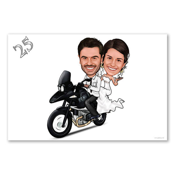 Karikatur vom Foto - Biker Hochzeit (ca1190) - Lustige individuelle Karikatur vom eigenen Foto