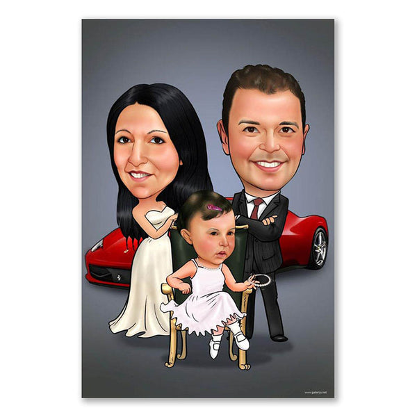 Karikatur vom Foto - Familien-Hochzeit (ca1195) - Lustige individuelle Karikatur vom eigenen Foto