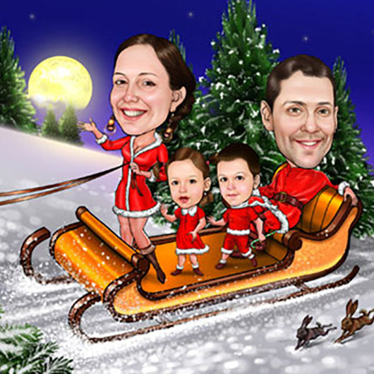 Karikatur vom Foto - Weihnachten Familie (ca1236) - Lustige individuelle Karikatur vom eigenen Foto