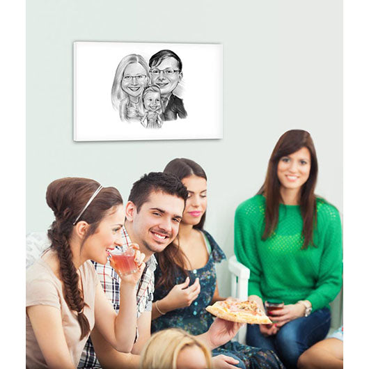 Karikatur vom Foto - Familie Mama Papa Kind Portrait Zeichnung (ca1313pen) - Lustige individuelle Karikatur vom eigenen Foto