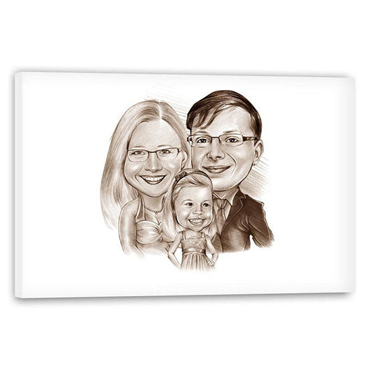 Karikatur vom Foto - Familie Mama Papa Kind Portrait Zeichnung sepia (ca1313pense) - Lustige individuelle Karikatur vom eigenen Foto