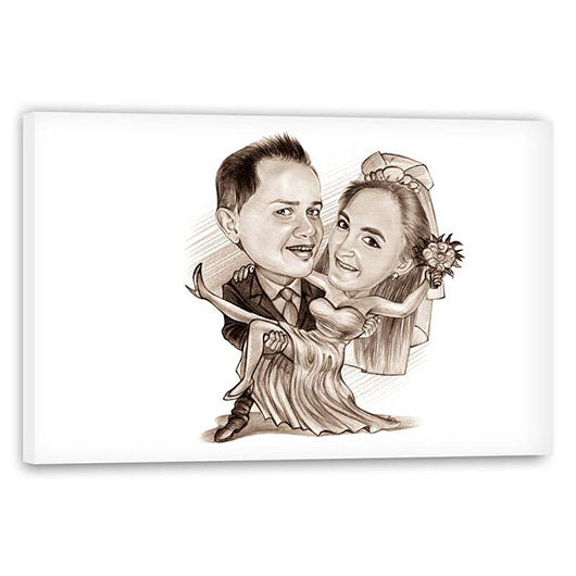 Karikatur vom Foto - Hochzeitstanz mit Schwung Zeichnung sepia (ca1315pense) - Lustige individuelle Karikatur vom eigenen Foto